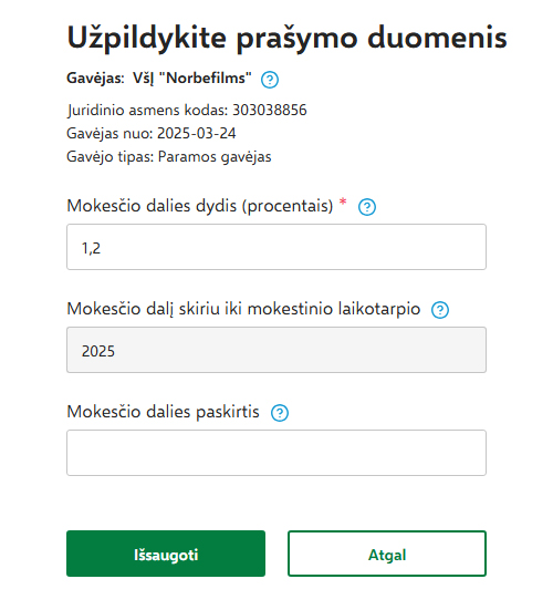 Mokesčio dalies dydis – 1,2 procento